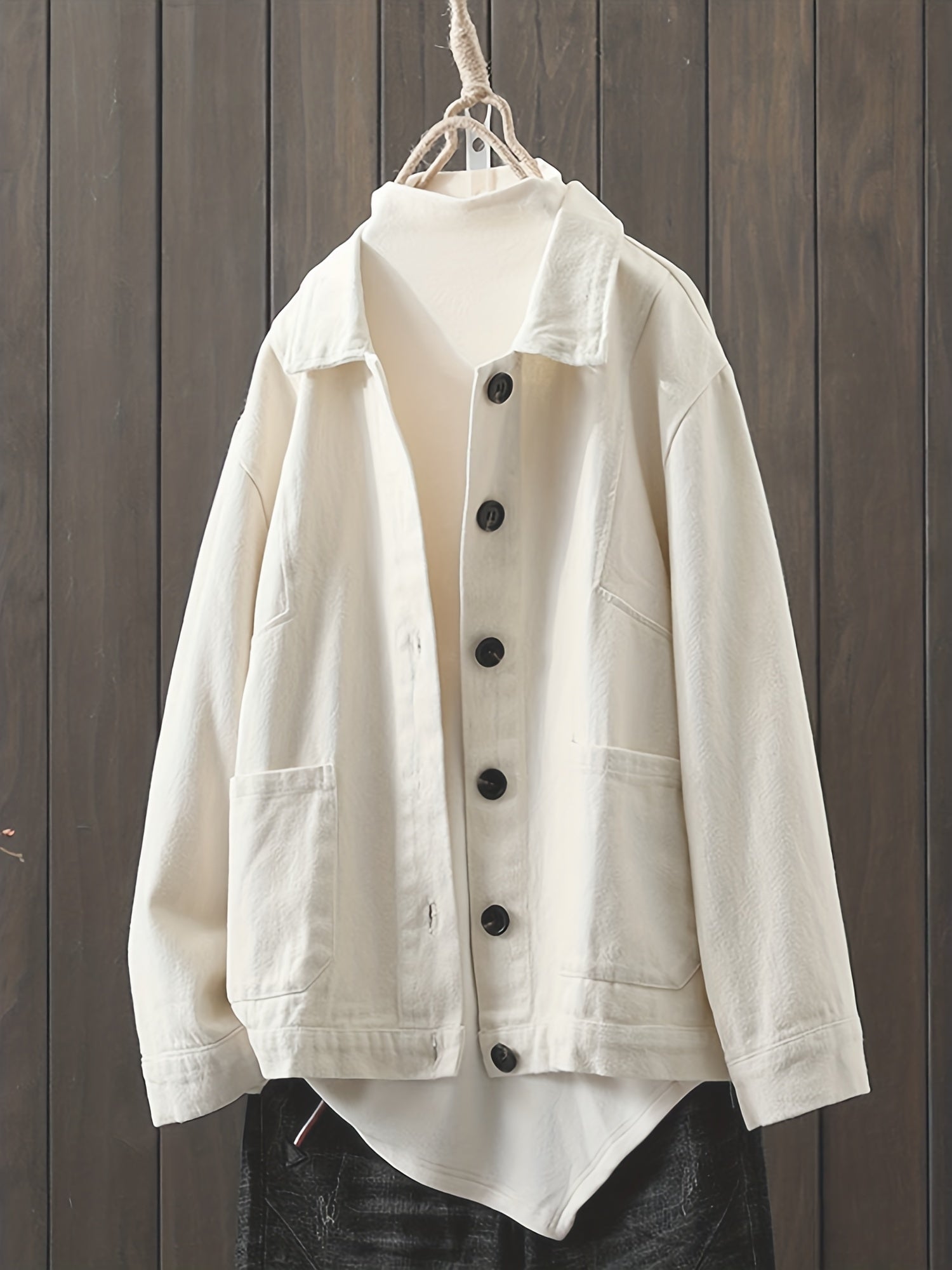 Solid Shacket Jacket with Pockets Women's Clothing