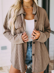 Women's Solid Button Down Knit Top Casual Textured Jacket