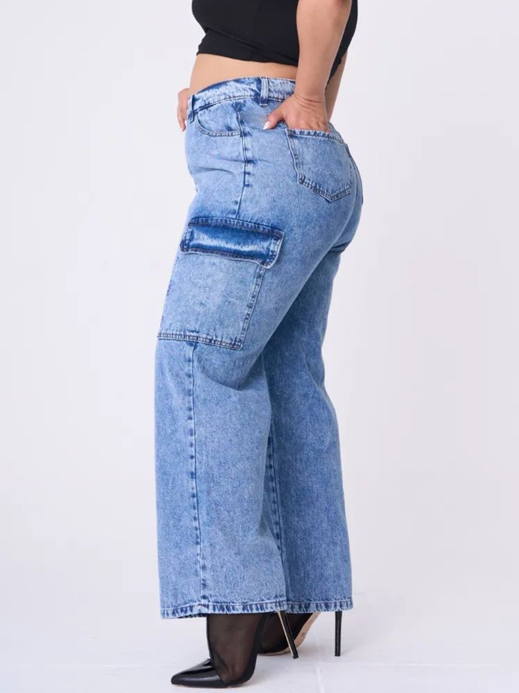  Button Fly High Rise Wide Leg Jeans