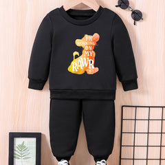 Baby Lion Print Long Sleeve Sweatshirt Trousers Set I'M ON MY RAWR