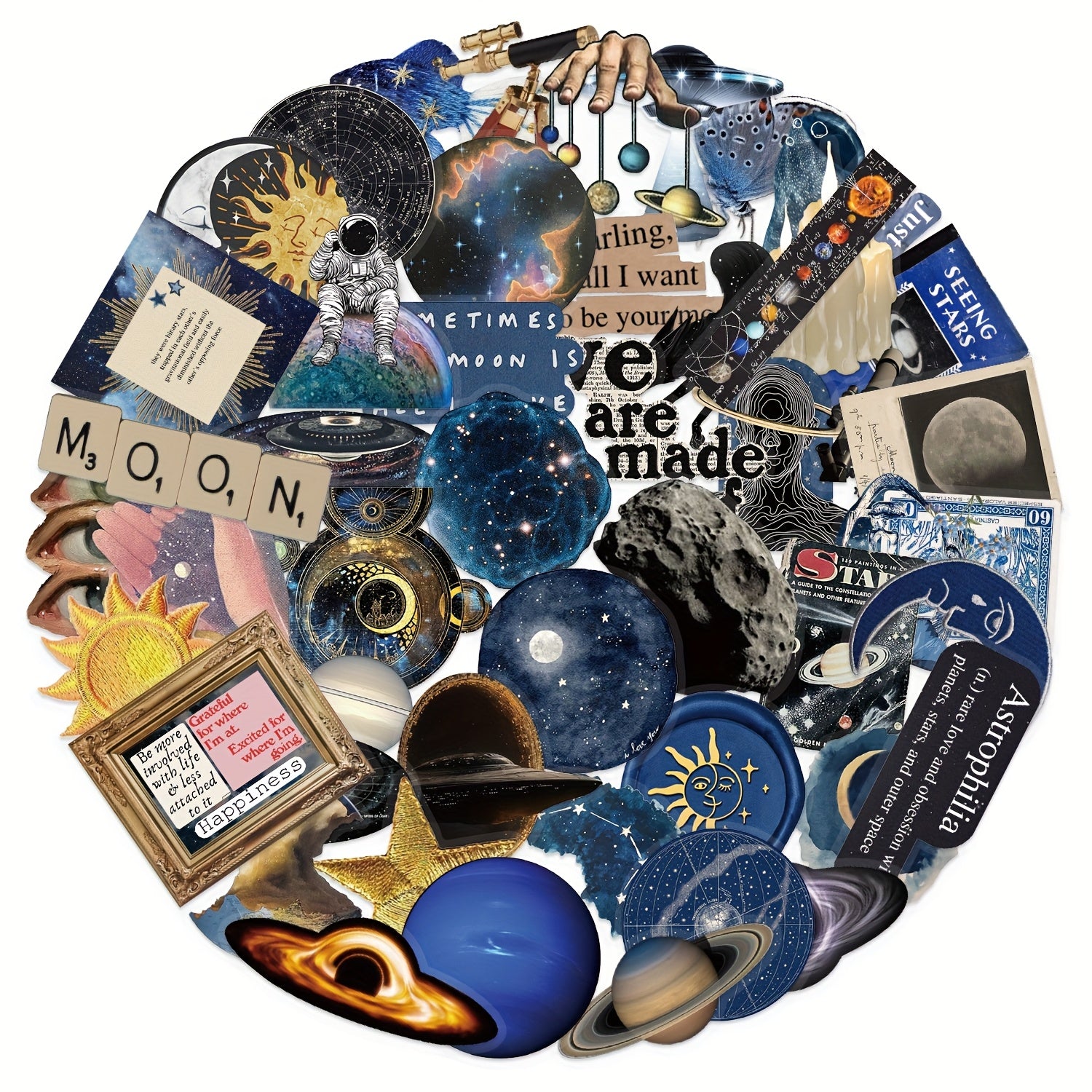 50pcs Space Themed Stickers for Notebooks Astronauts Planets Constellations