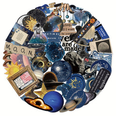 50pcs Space Themed Stickers for Notebooks Astronauts Planets Constellations