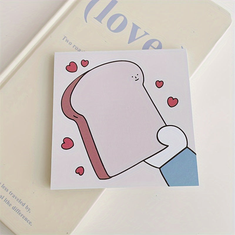 50 Sheets Love Toast Sticky Note Book, Memo Book for Students, Office Supplies