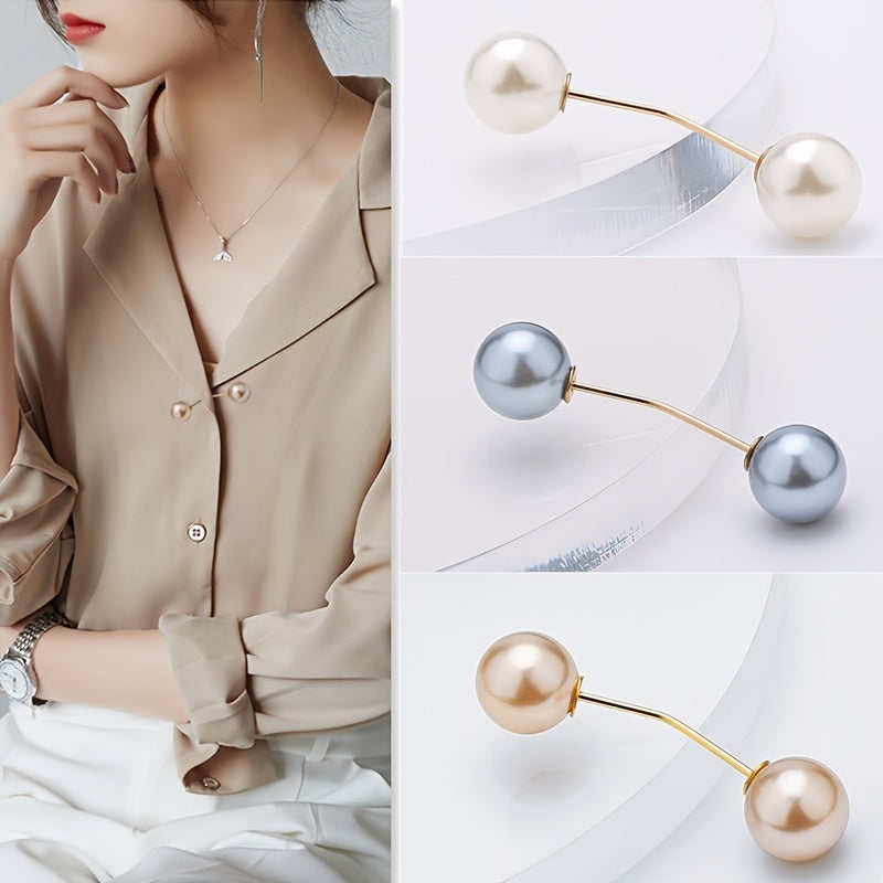 Faux Pearl Collar Clip Pin Women Clothes Brooch