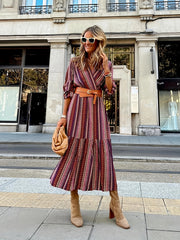  Geometric Print Long Sleeved Maxi Dress