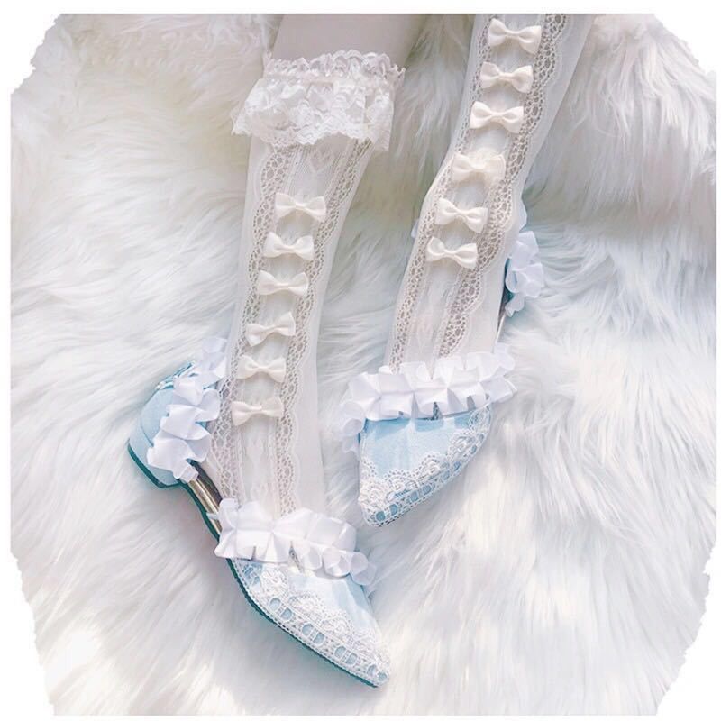 Lace Trim Fishnet BowKnot High Tube Socks
