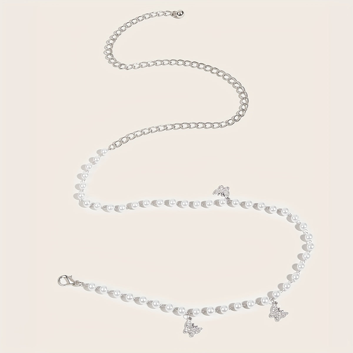 Butterfly Pendant Waist Chain Layered Pearl Tassel Metal Belt Dress Girdle