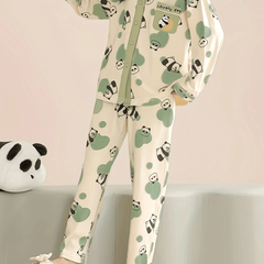 Panda Print Pajama Set Long Sleeve Top & Pants