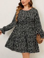 Plus Size Boho Dress Allover Print Flounce Sleeve Smock Dress