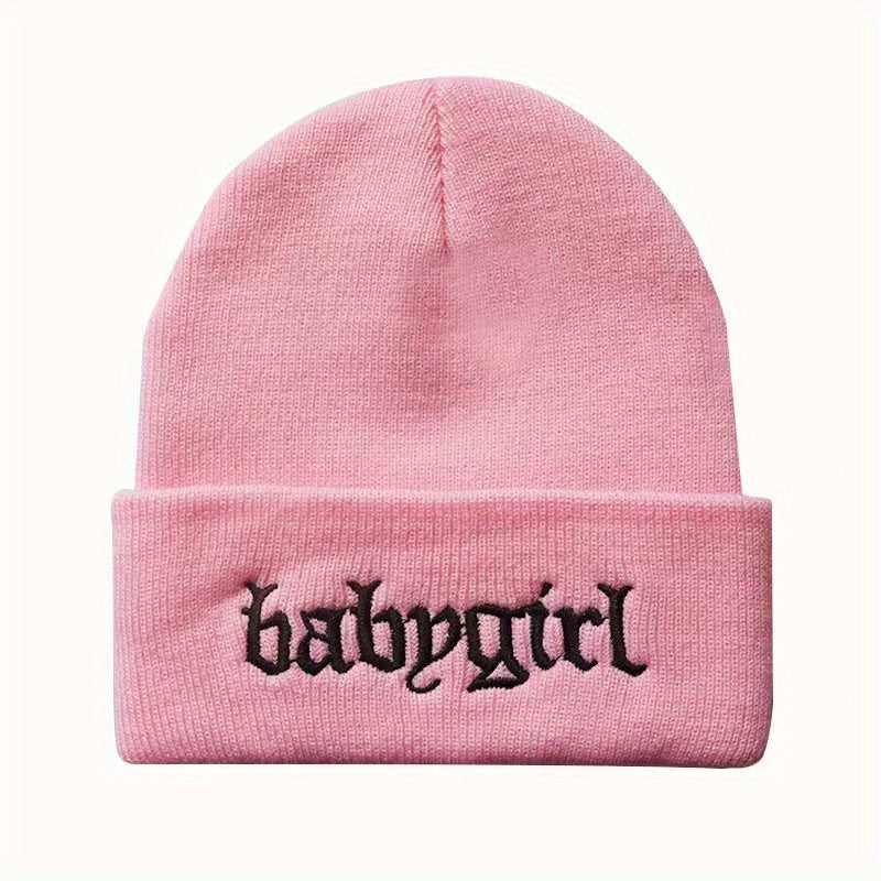 Unisex Babygirl Embroidered Warm Knit Hat for Kids & Teens