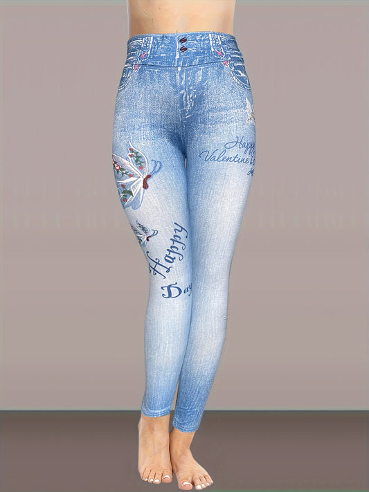 Denim Butterfly Yoga Tight Pants Fitness Leggings