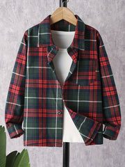 Boy's Plaid Long Sleeve Shirt Casual Slightly Stretch Breathable Button Up Shirt