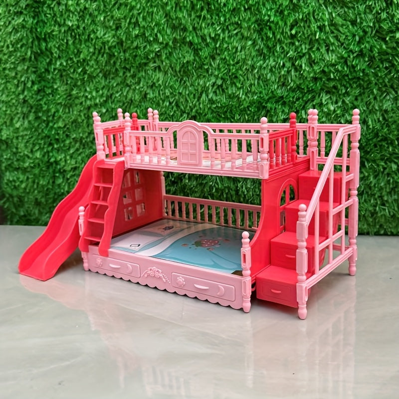 Dollhouse Mini Double Slide Bed Home Decor Play Princess Room Graduation Gift