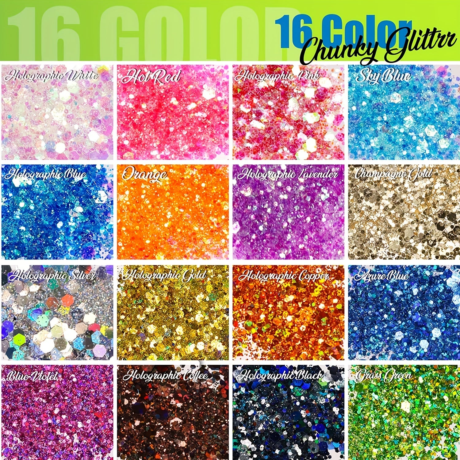 32pcs Glitter Powder & Chunky Glitter Resin Nail Craft Sparkle Sequins Epoxy