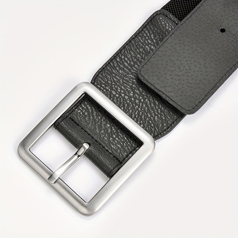 Square Pin Buckle Belt Elastic Wide Waistband Women Girdle Dress Coat Belts