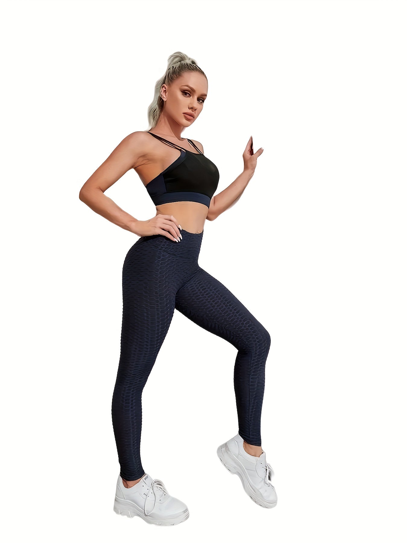 High Waist Honeycomb Yoga Leggings Slimming Workout Activewear