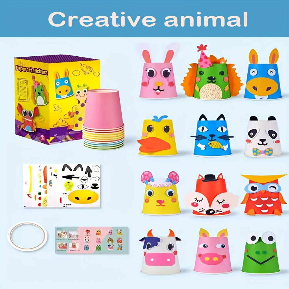 12pcs DIY Paper Cup Craft Kit with Colorful Stickers for Creative Art Projects