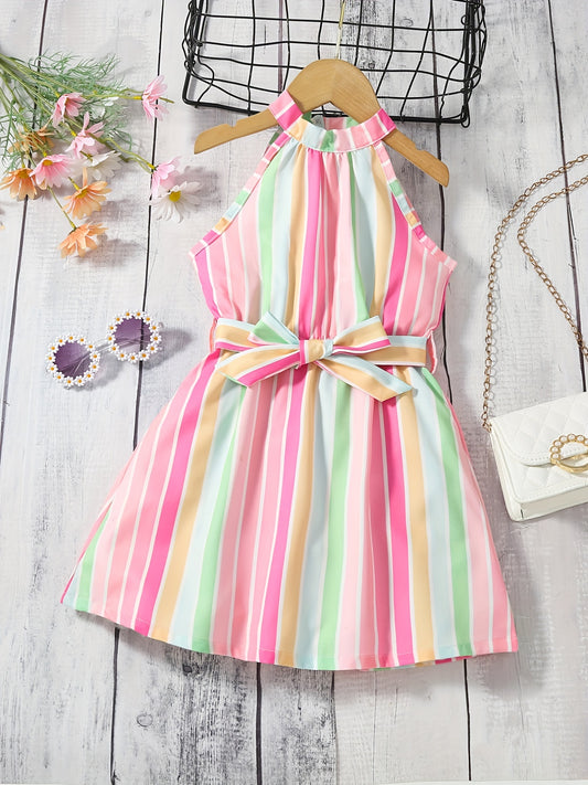 Toddler Girls Block Striped Princess Dress For Party Beach Vacation