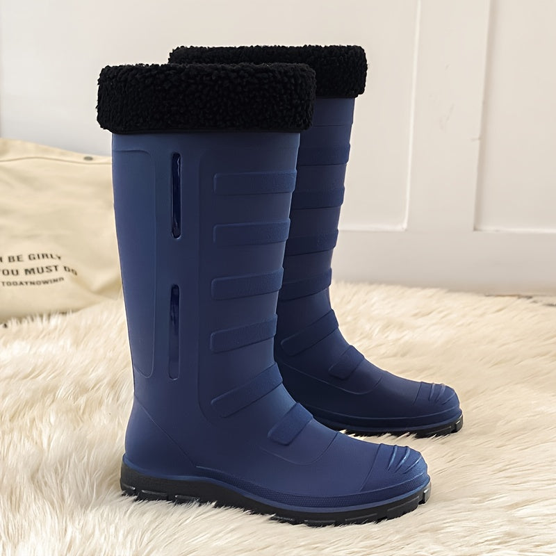 Women's Plush Knee High Rain Boots Waterproof Non slip Shoes