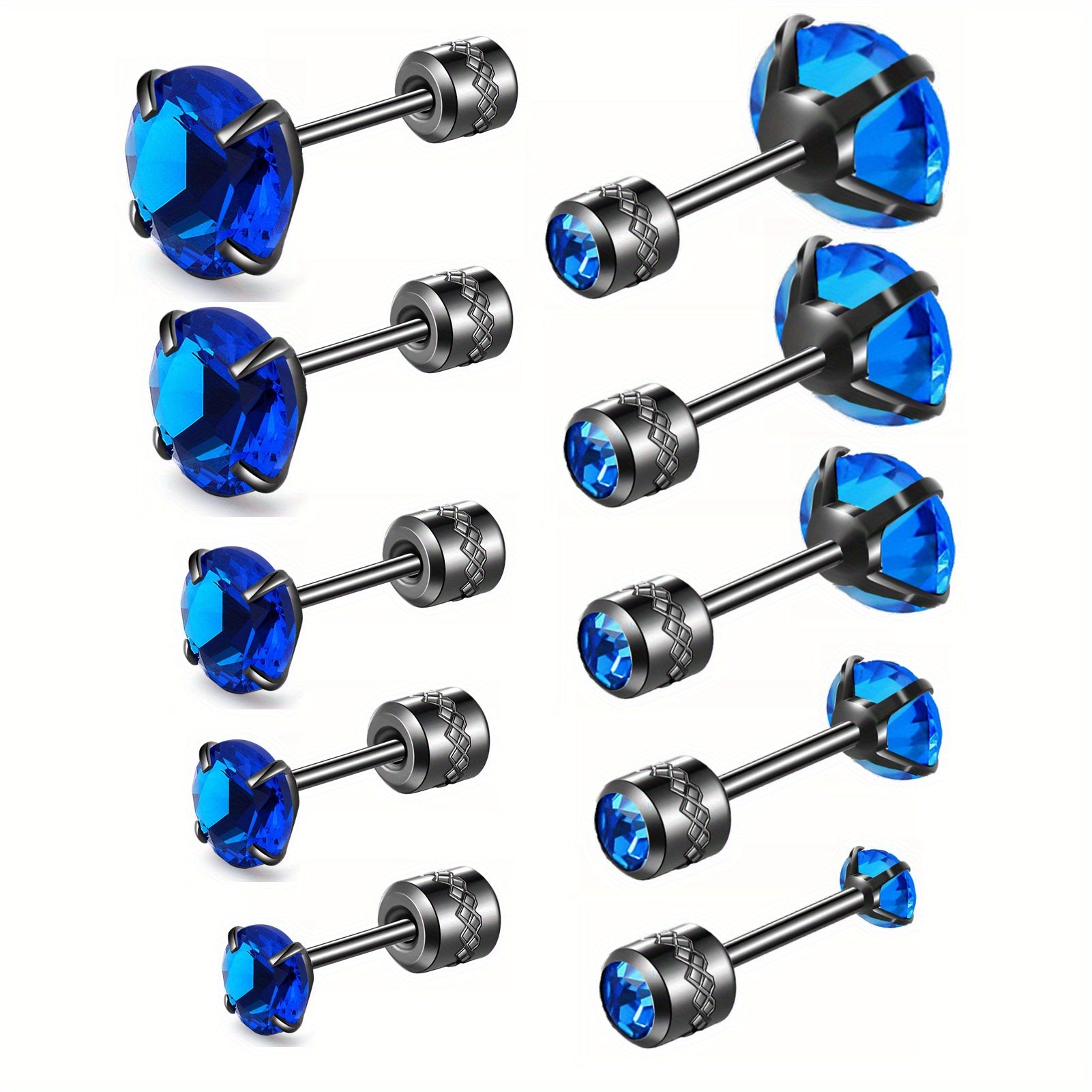 5Pairs Colorful CZ Screw Back Earrings Double Sided Rhinestone Stud Couple Earri