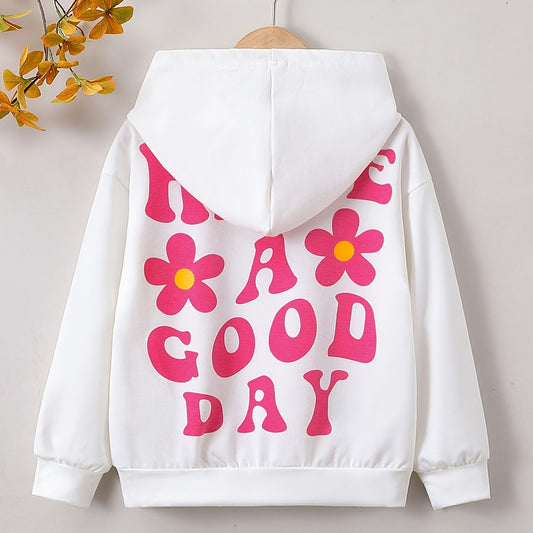 Girls Letter Print Hooded Sweatshirt Long Sleeve Pullover Hoodie
