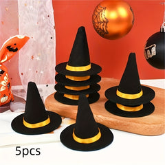 5pcs Halloween Mini Felt Witch Hats Family Yard Party Bar Wine Bottle Decoration
