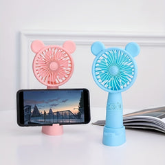 USB Charging Handheld Fan with Mobile Phone Stand Holder Cartoon Shape