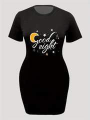 Women's Plus Moon & Star Print Short Sleeve Tee Dress