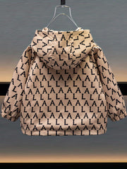Boys Letter Print Waterproof Windbreaker Hooded Jacket
