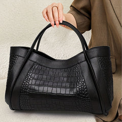 Crocodile Embossed Large Capacity Zipper Tote Bag