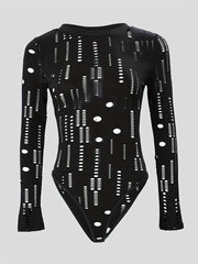 Sexy Cut Out Slim Bodysuit with Long Sleeves