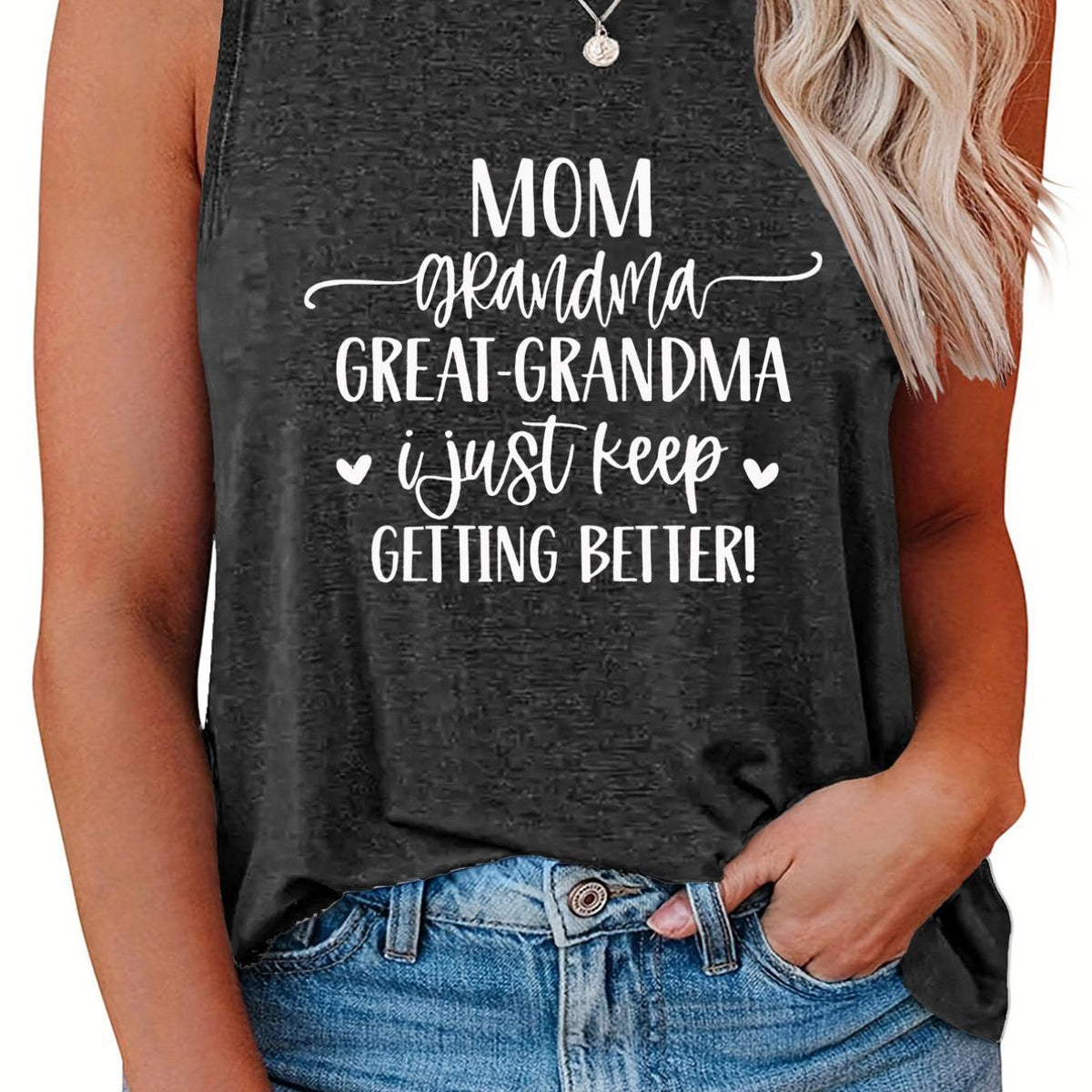  Women's Slogan Print Tank Top Round Neck
