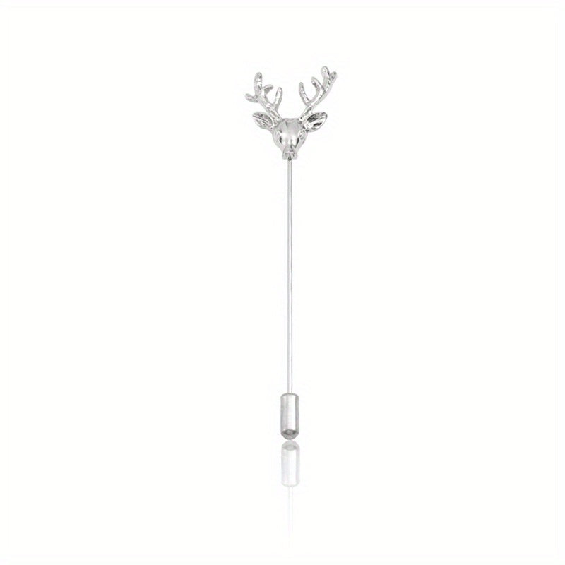 Vintage Elk Head Long Alloy Brooch Men's Suit Collar Pin