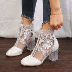 Floral Print Lace Ankle Boots High Heel Shoes