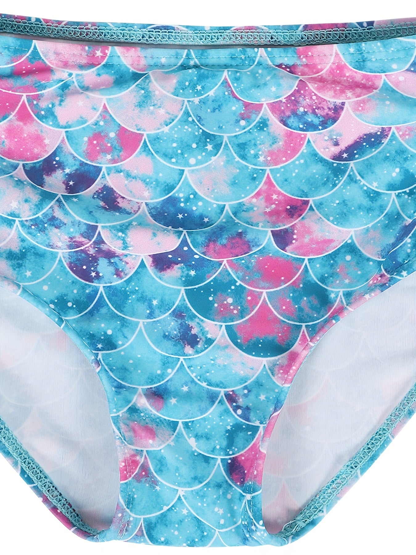 2pcs Toddler Girls Ruffle Trim Fish Scales Top Bikini Swimsuit