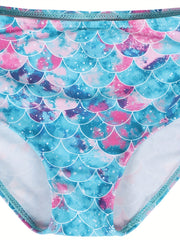 2pcs Toddler Girls Ruffle Trim Fish Scales Top Bikini Swimsuit