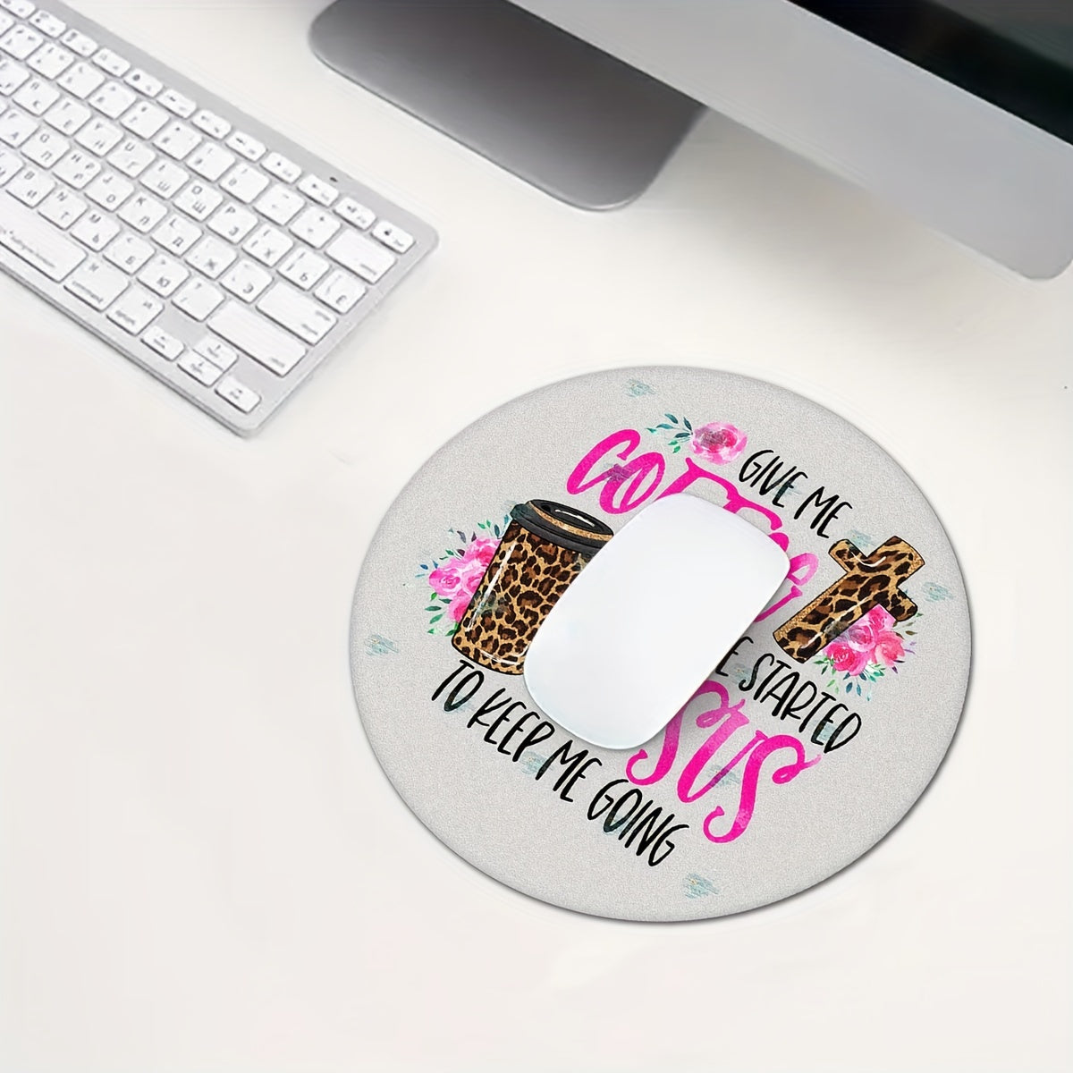 Coffee Pattern Round Mouse Pad 7.87in Non-slip Rubber Game Office Mouse Pad