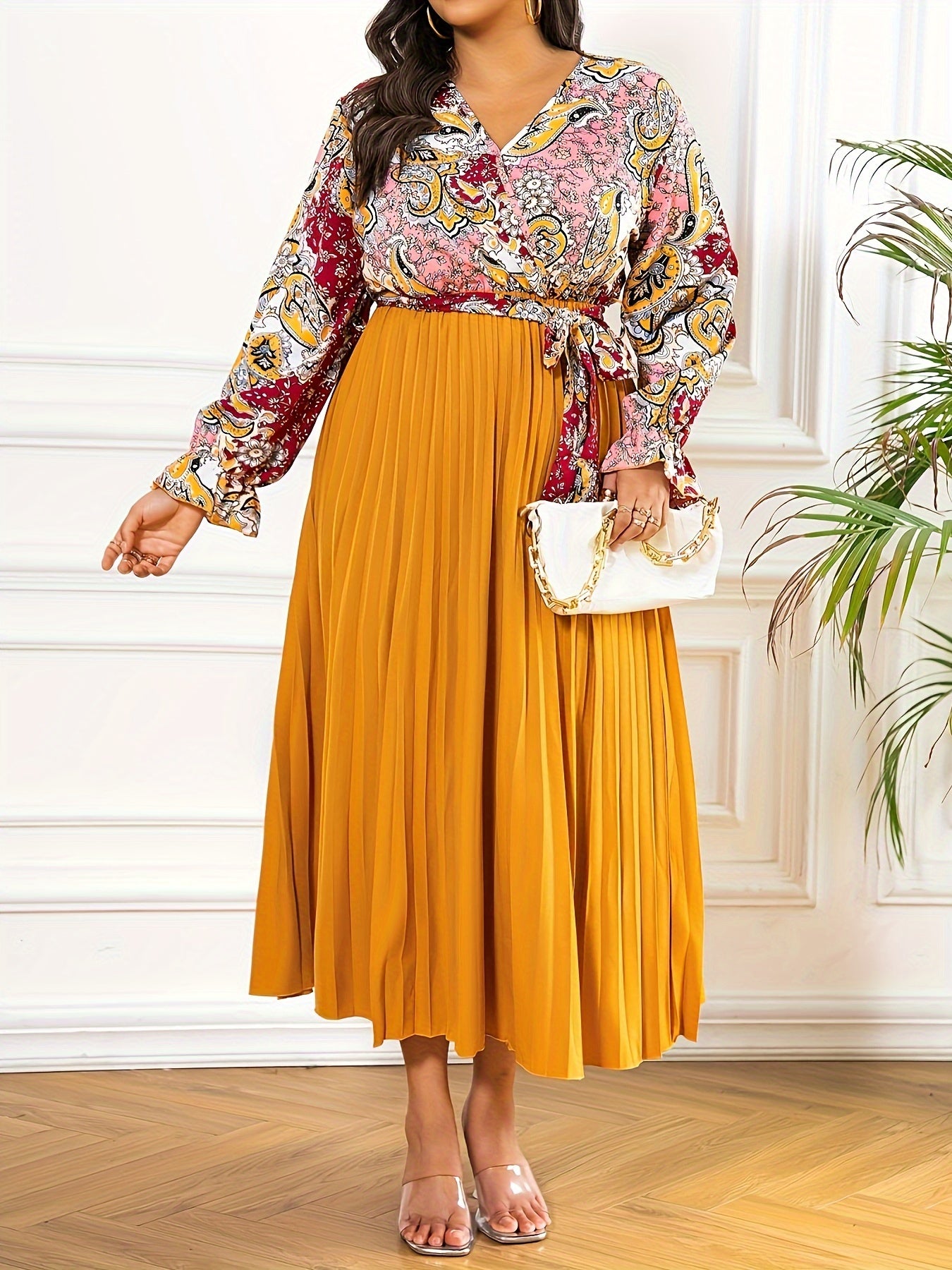  Paisley Print Long Sleeve Boho Dress