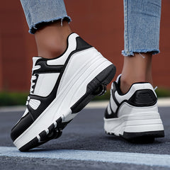 Boy's Lace Up Roller Shoes Detachable Wheel Skate Sneakers