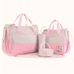 5pcs Polka Dot Mommy Bag Set Stylish & Spacious Crossbody Diaper Bag