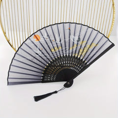 Chinese Style Crane Print Folding Fan Dance Props Women