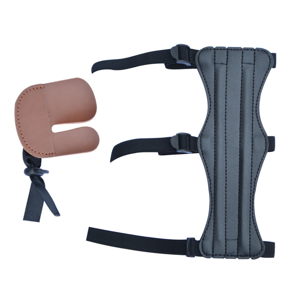 Archery Protective Gear Set 3 Finger Leather Arm Guard Bracers Finger Tabs