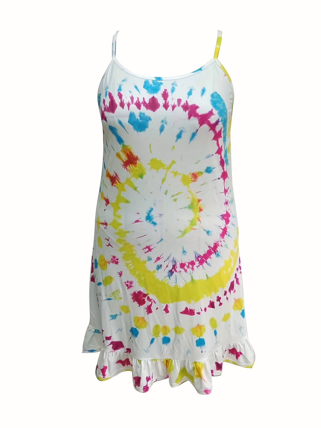  Tie Dye Round Neck Knee Length Stretch Cami Dress