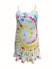  Tie Dye Round Neck Knee Length Stretch Cami Dress