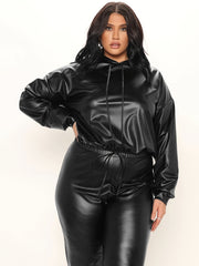 Plus Size Faux Leather Hoodie & Pants Set