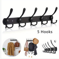 2pcs Wall Mounted Storage Rack with 5 Tri Hooks for Clothes Coat Towels Bath