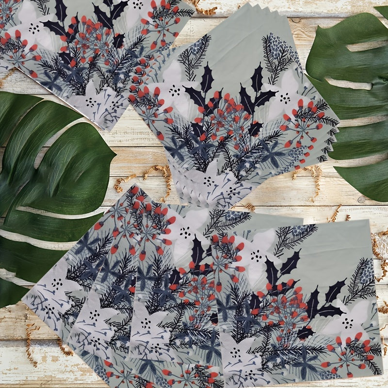 20pcs Green Floral Pattern Party Napkins - Party Decoration Supplies
