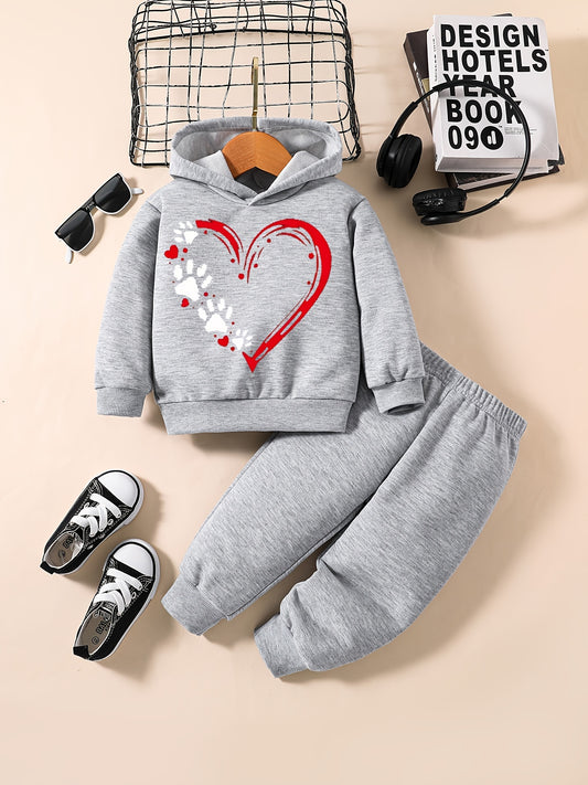 Baby Girl Footprint Heart Graphic Hoodie Pants Set