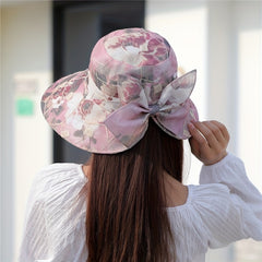 Flower Print Wide Brim Sun Hat UV Protection Beach Cap
