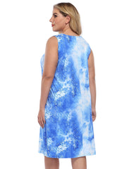 Tie Dye Round Neck Tank Midi Dress Plus Size Medium Stretch